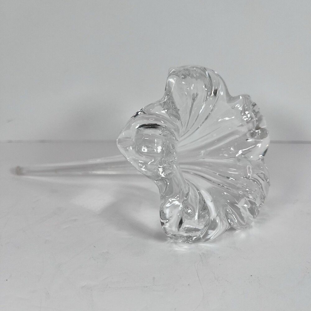 Glass Lily Trumpet Flower Hand Blown Clear Art Glass Floral 7” Decor